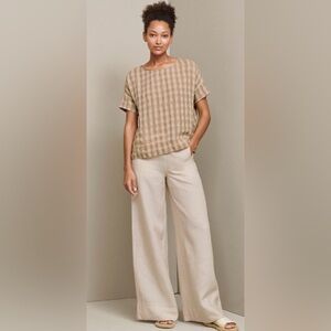 NWT Chico’s Linen Blend Wide Leg Pull On Pant Size 3/US 16 Flax Ankle Length